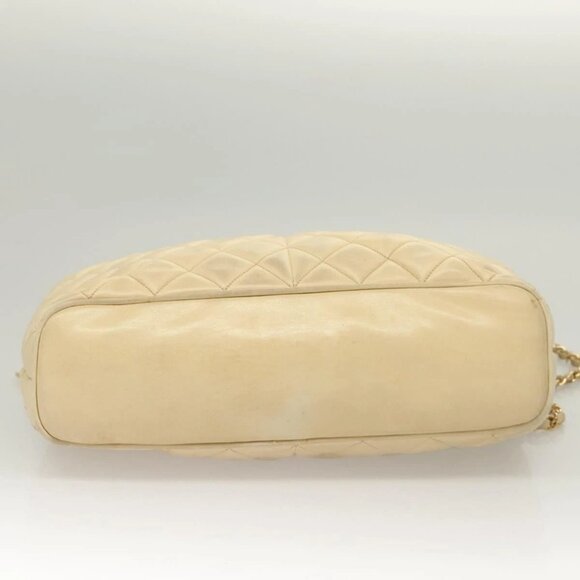 CHANEL Matelasse Chain Shoulder Bag Lamb Skin Beige Gold CC Auth bs27415 - Picture 8 of 16